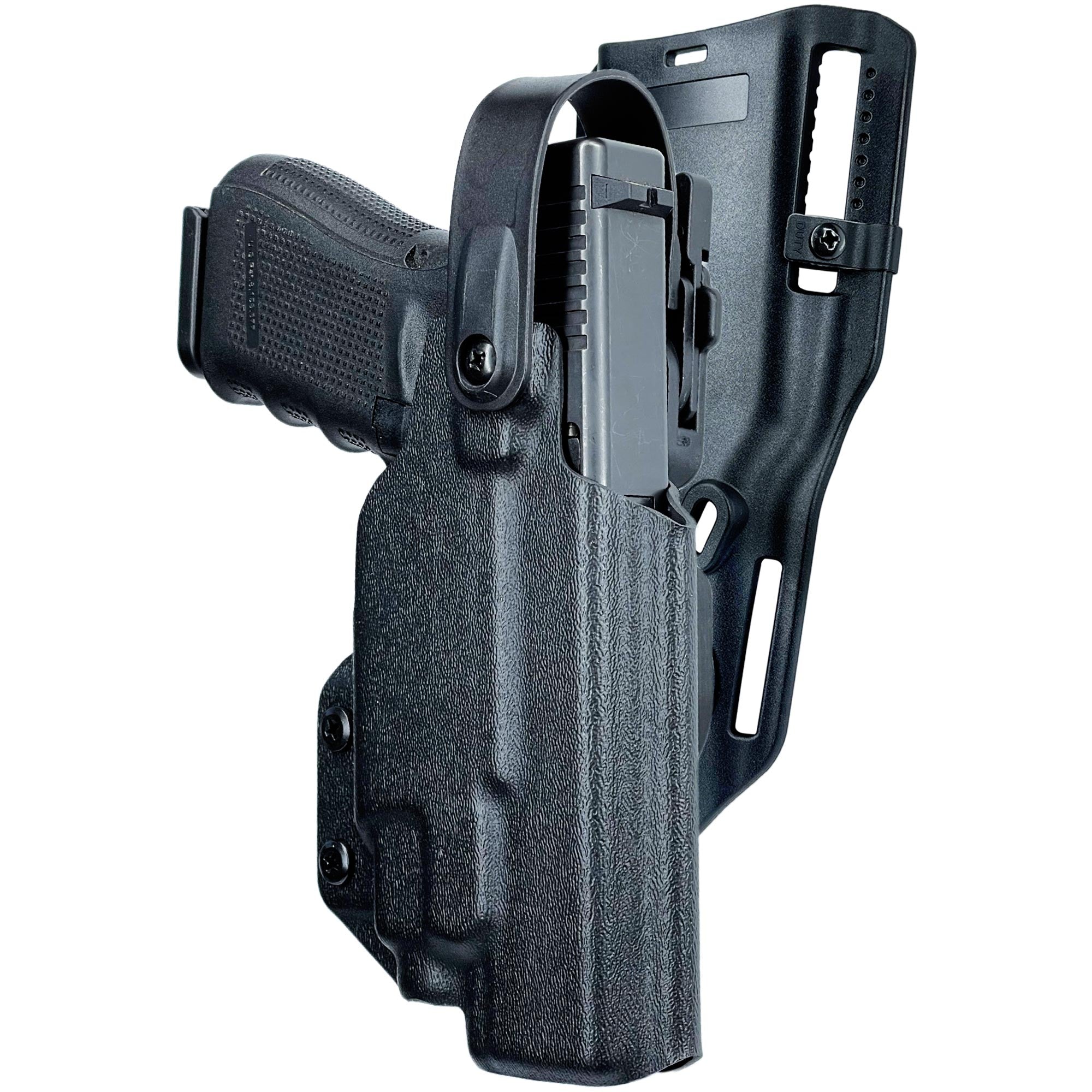  Level II/III Duty Holster Compatible with Glock  17/19/19x/23/31/32/45(Gen1-5), G22(Gen1-4), Holster for Duty Belt, Not Fit  G22 Gen5,Ride Height Adjustable, Kydex&Polymer Available, Material Optional  : Sports & Outdoors
